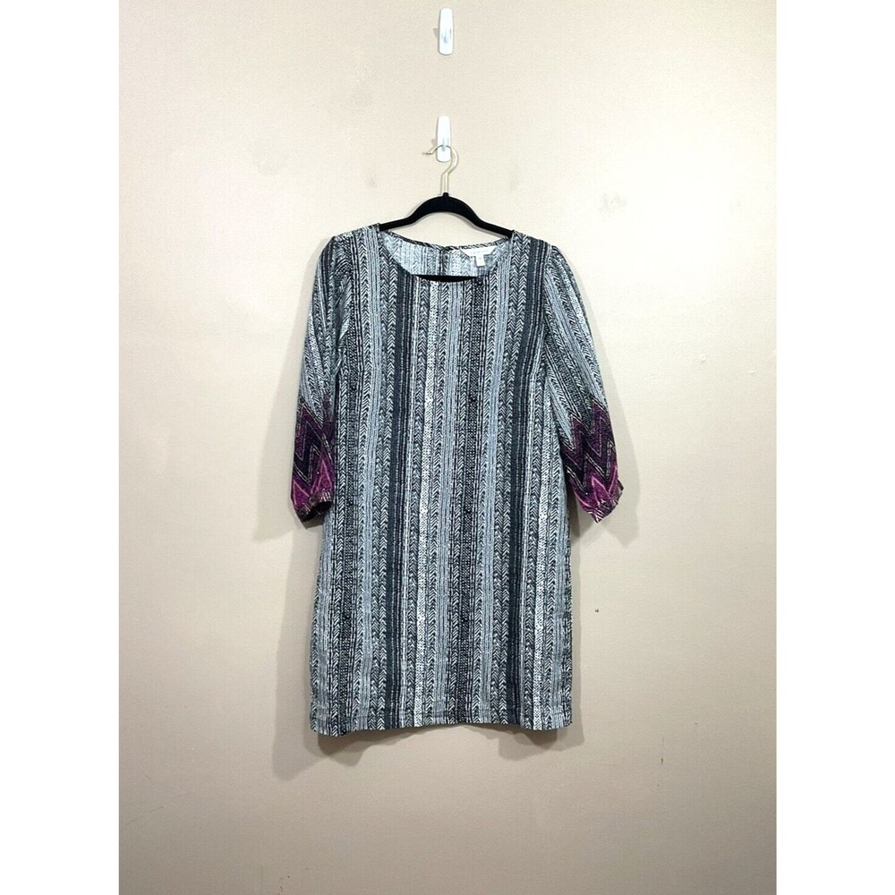 Garnet Hill Striped Boho Linen Shift Dress S Black White Coastal Hippie Beach